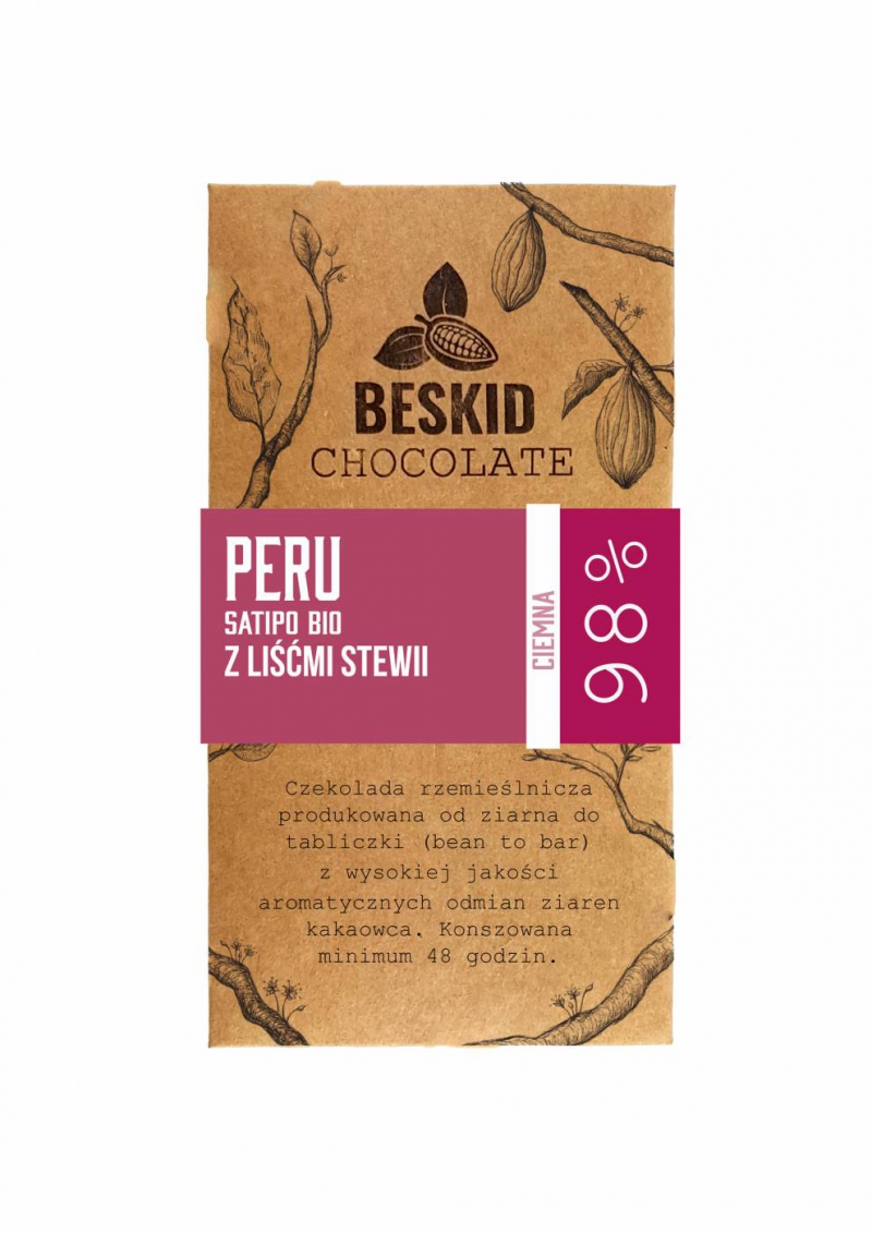 Czekolada ciemna bez cukru Peru 98% z liśćmi Stewii - foto 1