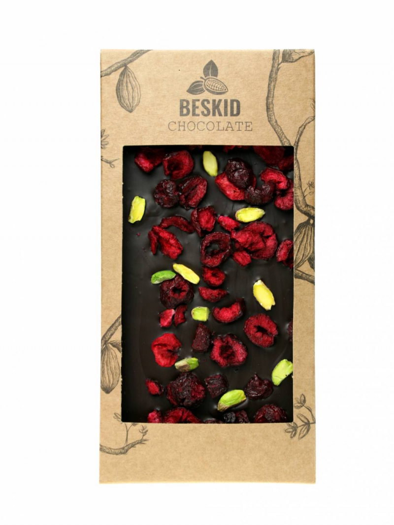 Czekolada ciemna z wiśniami i pistacją 100g - foto 1